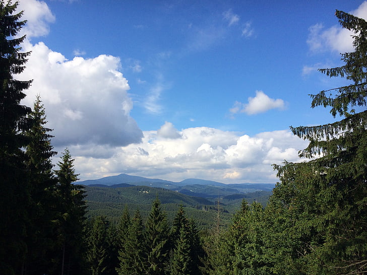 Beskides, Panorama, Lysa hora, nuages, cieux, Forest, paysage