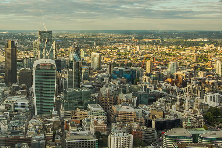 Londýn, budovy, Panorama, výhled na město, Panoráma města, městské panorama, Architektura