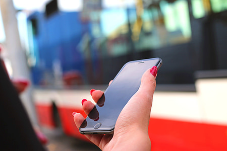 iphone 6, 苹果, 技术, 公共汽车, 手, 手指, 指甲油