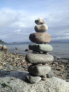ocean, rocks cairn, balance, water, cairn, nature, rock