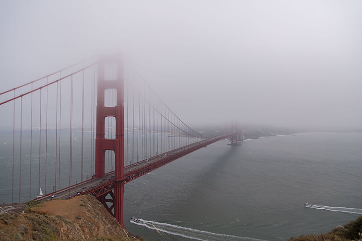 golden gate bridge, fog, california, usa, san francisco, landmark, water