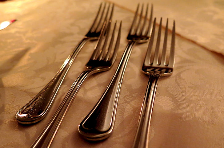 forks, cutlery, kitchen cutlery, silver, gedeckter table, table, eat