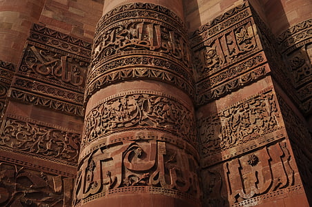 彫刻, 壁, 寺, インド, 歴史的です, 茶色, 古い