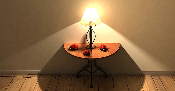 taula, Làmpada, il·luminació, parket, terra, sala, estat d'ànim