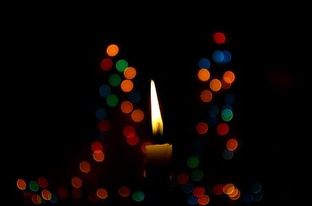 candela, bokeh, Natale, luci, blu, cera di candela, a lume di candela