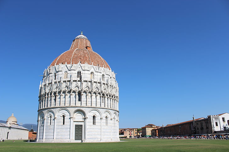 Pisa, keresztelőkápolna, Prato, kék ég, Piazza dei miracoli, emlékmű, Toszkána