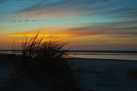 puesta de sol, mar, noche, Holanda, Playa, por el mar, cielo de la tarde