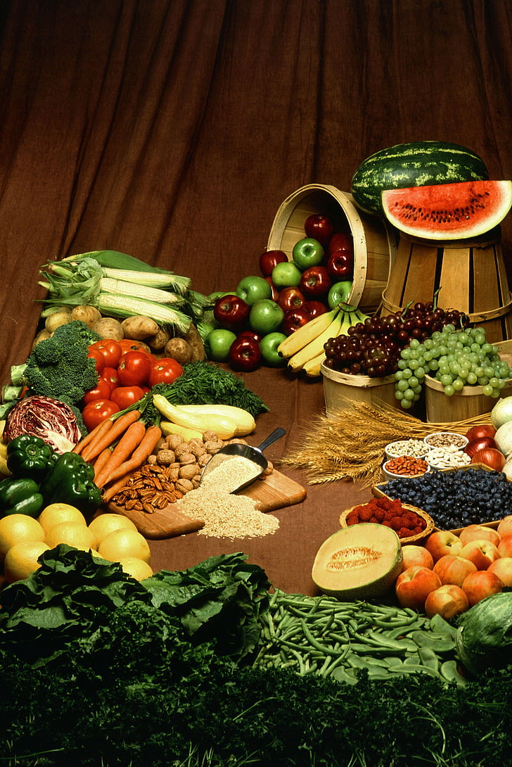 healthy eating, fruits and vegetables, food, table, produce, red and green apples, carrots