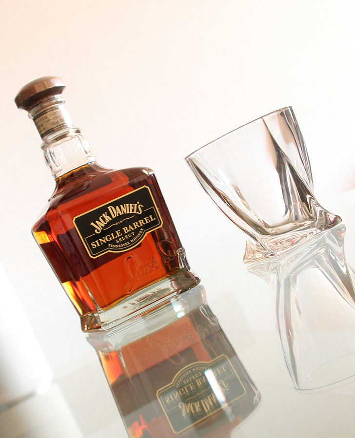 Jack daniels, whisky, glass, flaske, alkohol, drikke