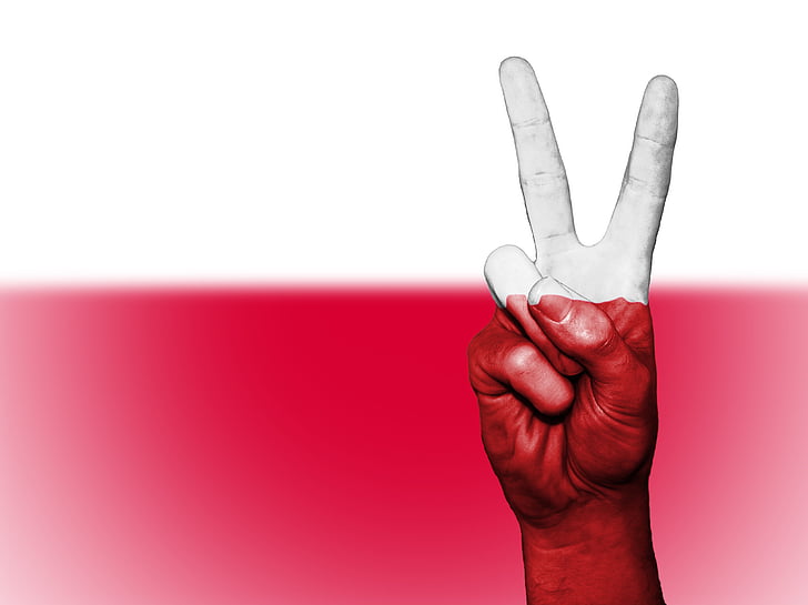 Polen, fred, hånd, nation, baggrund, banner, farver