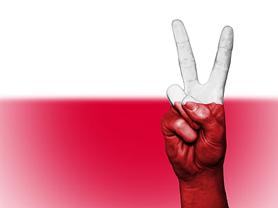 Polen, vrede, hand, natie, achtergrond, banner, kleuren