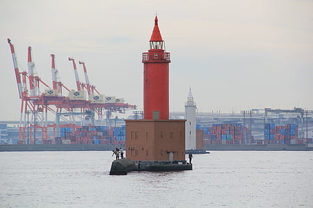 Lighthouse, fiskere, Yokohama, port, havet, fisker, vand