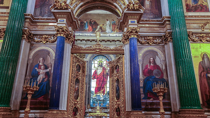 Sent petersbourg, katedra, Sankt Izaokas, ikonostas, stulpeliai, Malachitas, Lazuritas