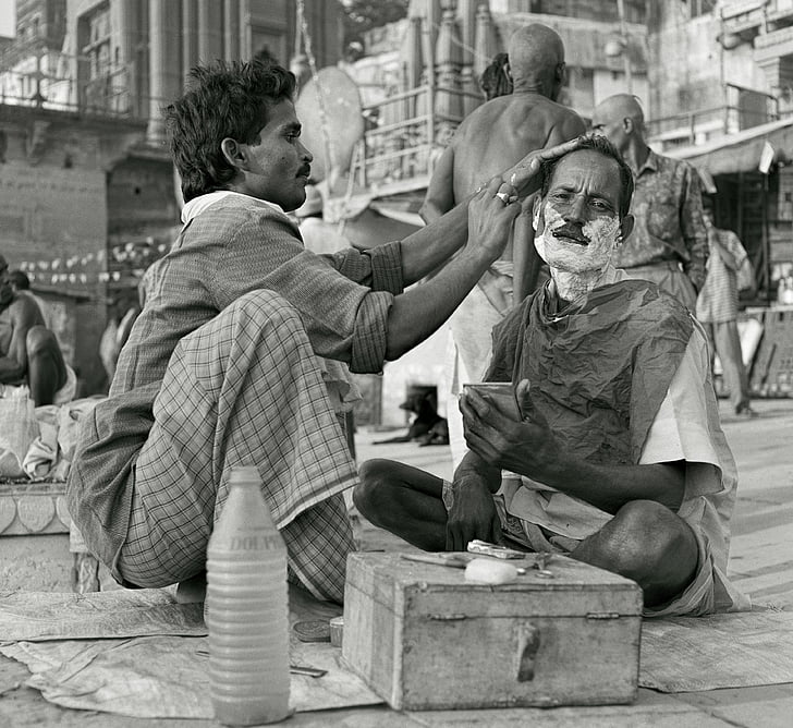 Pemangkas Rambut, mencukur, Barbershop, pisau cukur, hitam dan putih, Laki-laki, India