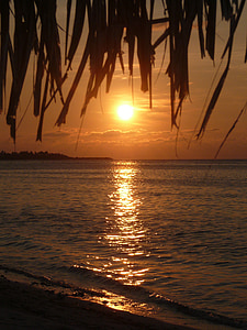 pôr do sol, Maldives, mar