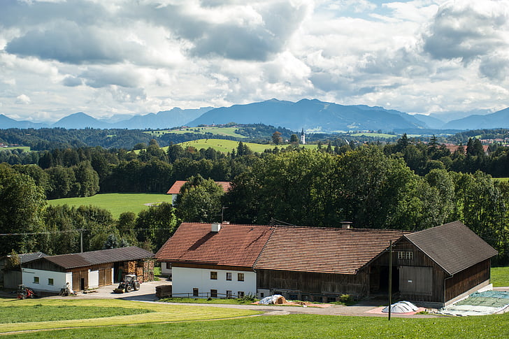 boerderij, Alpine, Rottenbuch, Hoernle, wolken, hemel, stemming