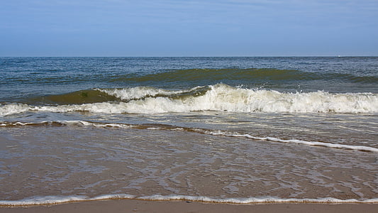 wave, beach, water, sky, blue, sea, foam