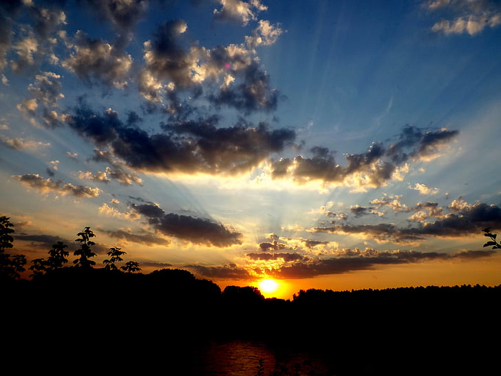 sunset, water, reflection, sun, twilight, in the evening, shadow