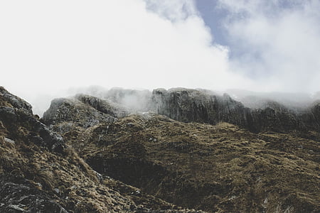 mountain, highland, cloud, sky, summit, ridge, landscape