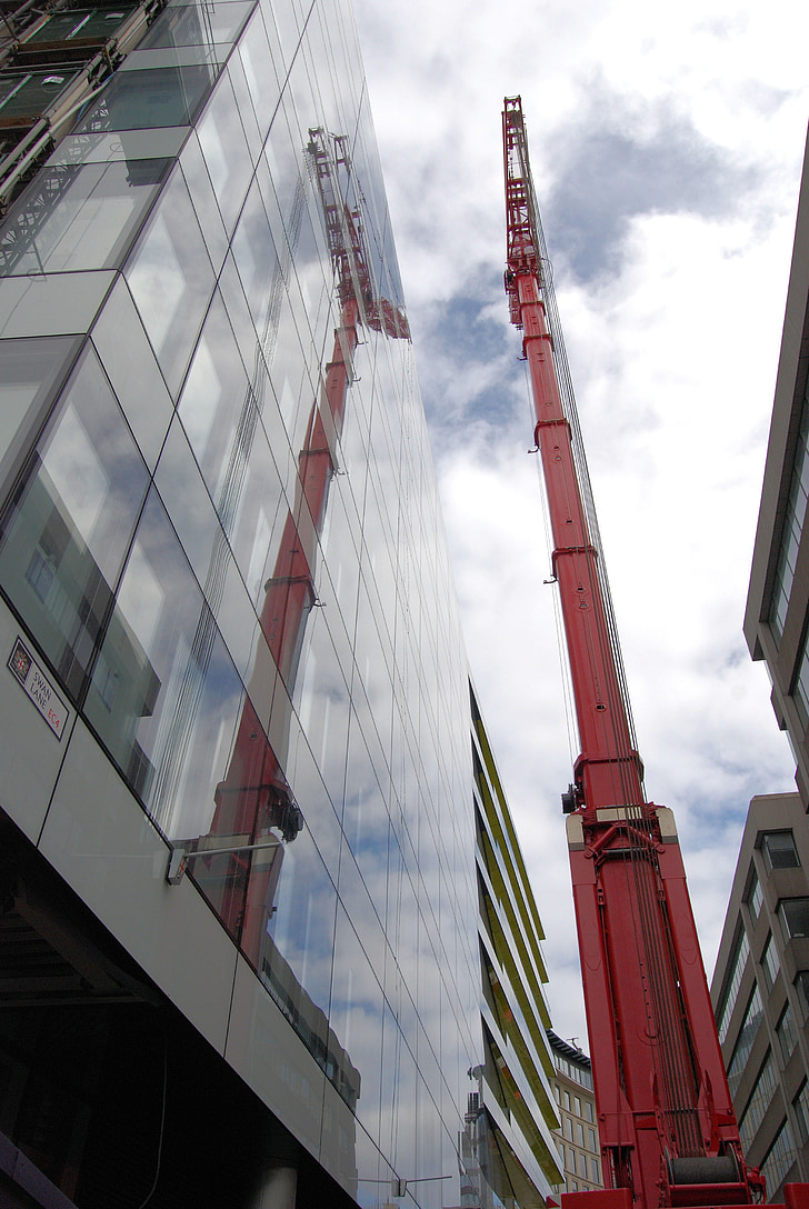 crane, building, reflection, construction, architecture, urban, industrial