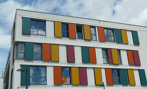 Architektura, budynek, okno, kolorowe, okno pobierania, w akademiku, Uni mainz