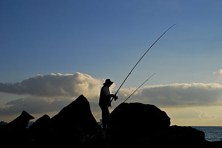 Rybaření, voda, Příroda, rybář, léto, muž, dovolená