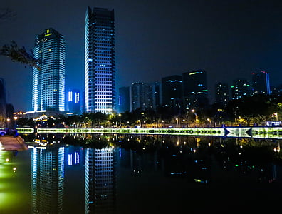 nuotrauka, Miestas, naktį, laikas, Panorama, pastatų, bokštai