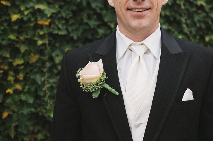 flower, formal, groom, man, suit, tie, tuxedo