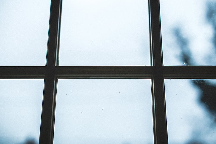 Closeup, fotografie, venster, deelvenster, glas, binnenshuis, dag