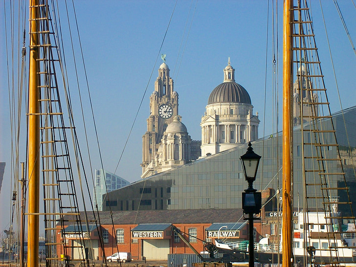 Liverpool, England, Storbritannien, Sky, moln, byggnader, hamn