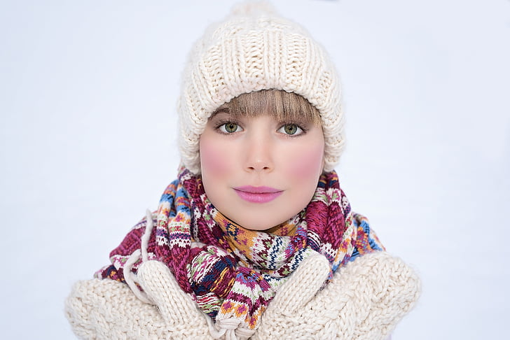 person, human, female, girl, winter, scarf, cap
