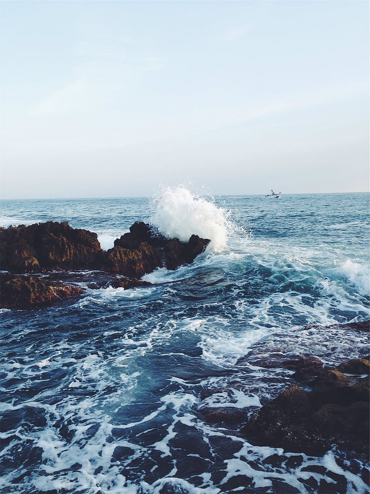laut, gelombang, crash, coklat, batu, pembentukan, gelombang