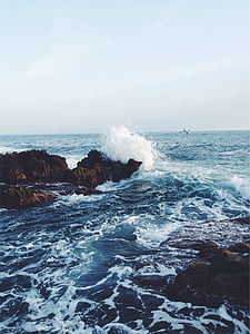 mar, ola, se bloquea, marrón, roca, formación, ondas