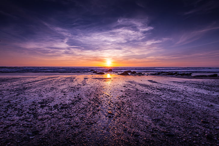Фото, морской берег, Золотой, стойка, пляж, Закат, Великобритания