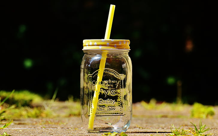 Trinkglas, Sommer, Farbe, Stroh, Punkte, Deckel, Country-Stil