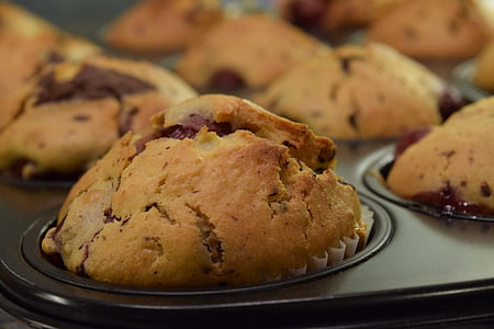 Muffin, Cseresznyés muffin, finom, enni, élelmiszer, sütni, édes