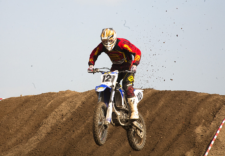 motocross, motorcycle, sand, jump, motorsport