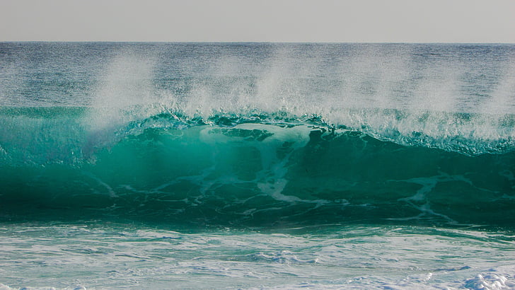wave, transparent, smashing, spray, foam, wind, spectacular