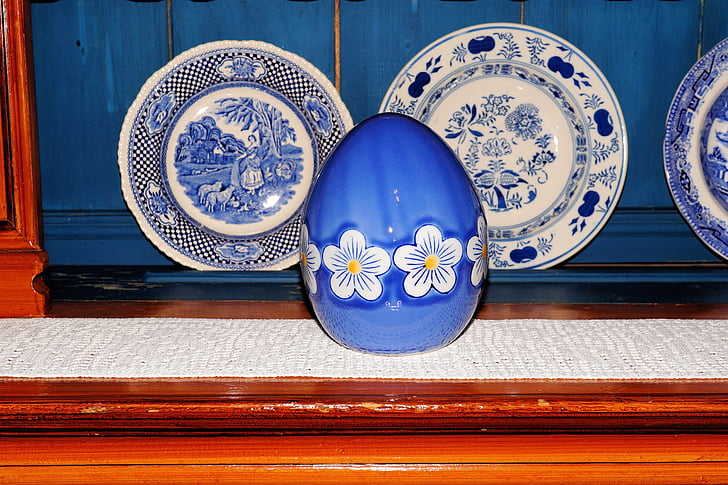 display case, antique, wood, plate, egg, ornament