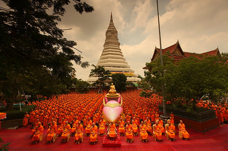 pagoda, supreme patriarch, buddhists, patriarch, priests, monk, orange
