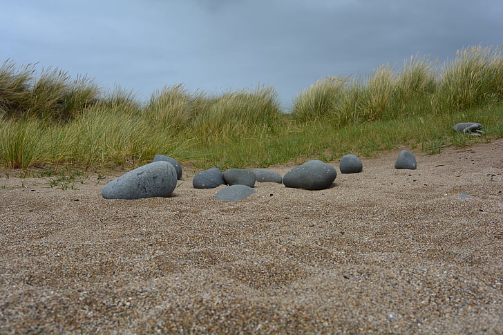 beach, stones, rocks, landscape, sand, coast, blue