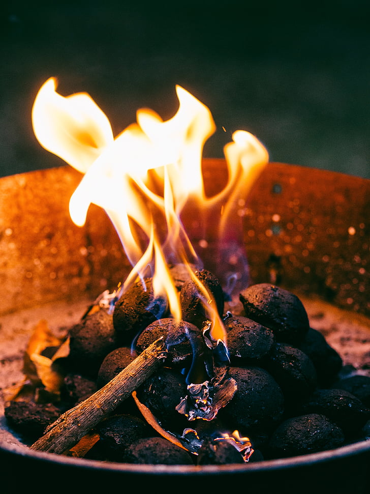barbacoa, Càmping, carbons, foc, flames, calor, a l'exterior