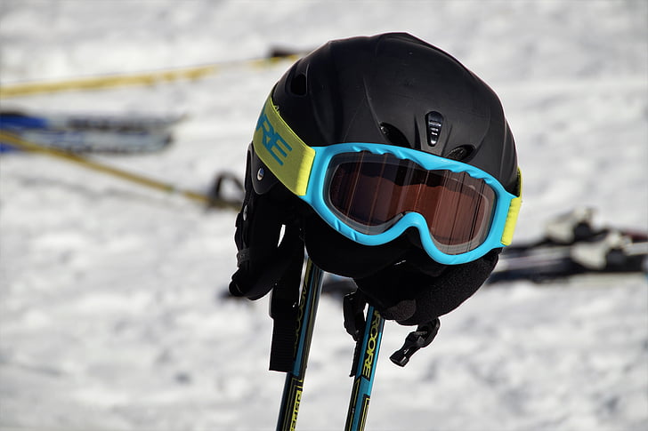 l'hivern, casc d'esquí, pistes d'esquí mira amb admiració, casc, neu, esports d'hivern, temperatura freda