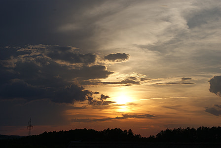 Sunset, Village, skov, aften, Polen, skyer, Sky