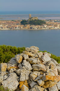 Gruissan, zee, Frankrijk, stenen, landschap, historische stad, beroemde toren