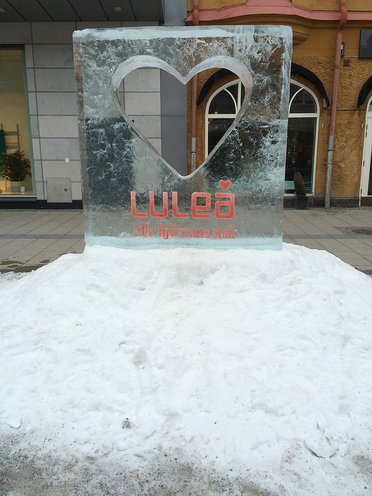 Luleå, Zima, grad, snijeg, LED, Ledena skulptura, centar