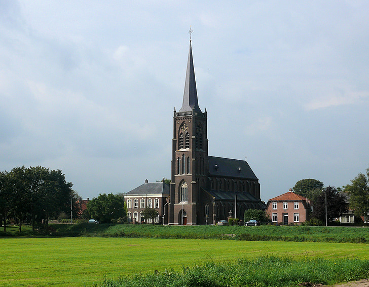 Gereja, pemandangan, desa, Batenburg, agama, Menara, Kota