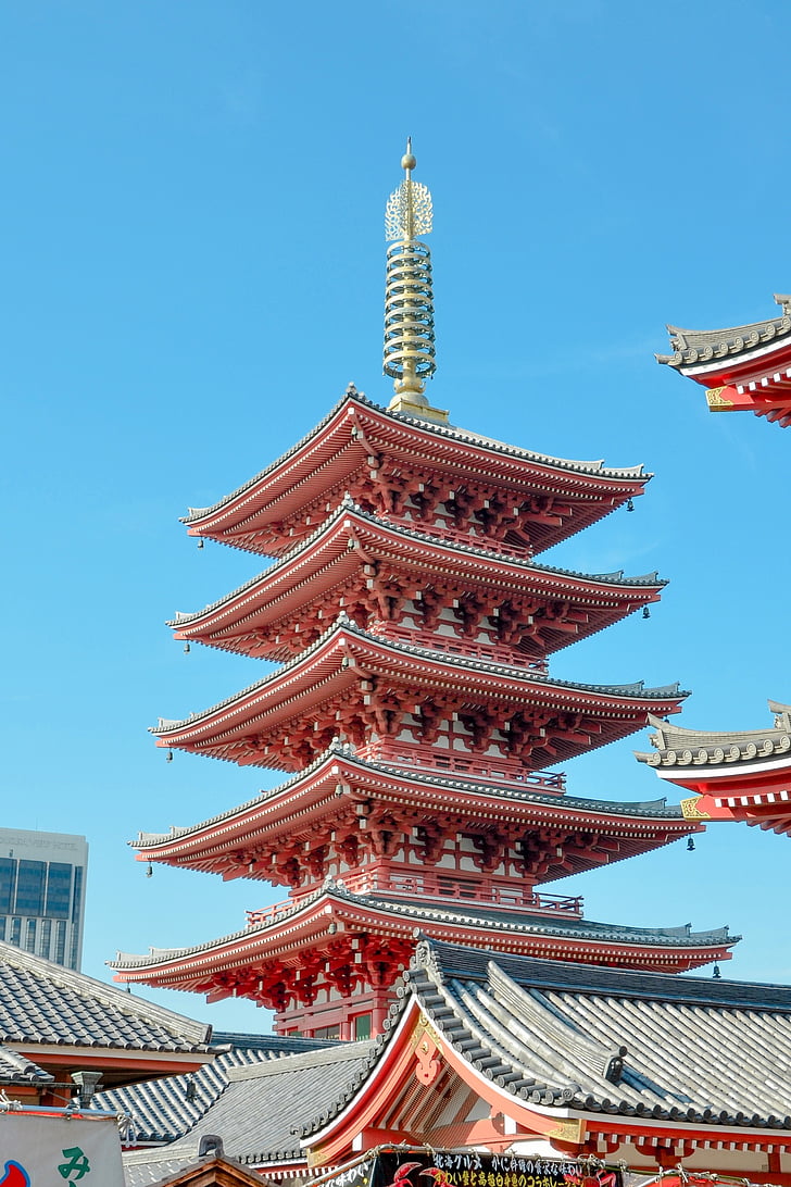 Pagoda, Sensō-ji, Świątynia, Asakusa, Tokyo, Japonia, Buddyzm