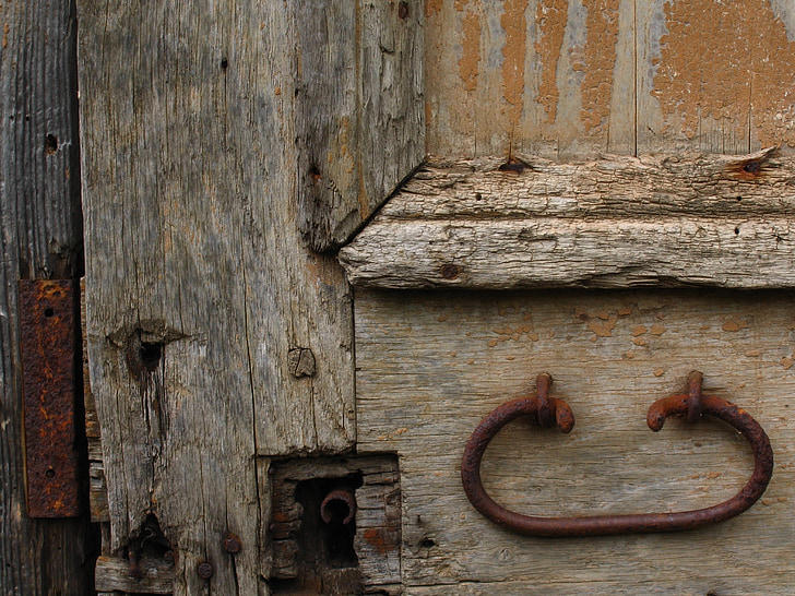 door, wood, lock, rust, wooden door, handle, nail
