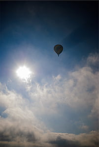 yellow, hot, air, balloon, white, clouds, daytime